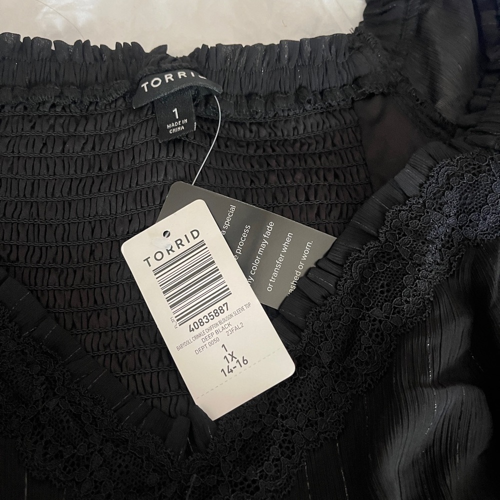 Torrid Black Bell Sleeve Ruffled Blouse
